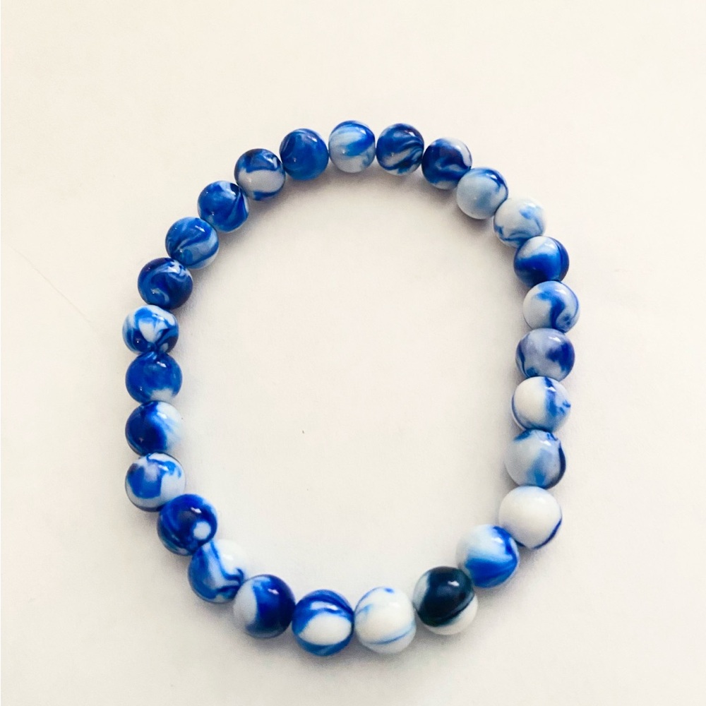 Blue and White Beaded Bracelet